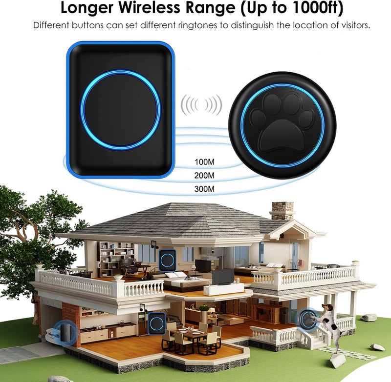 Full House Dog Doorbell for Potty Training, Wireless Pet Doggie Door Bell Training to Go Outside, Waterproof Touch Button, Over 1000 feet Range - Image 4